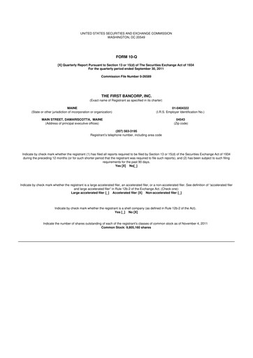 Thumbnail First Bancorp 10-Q Quarterly Report FY2011 