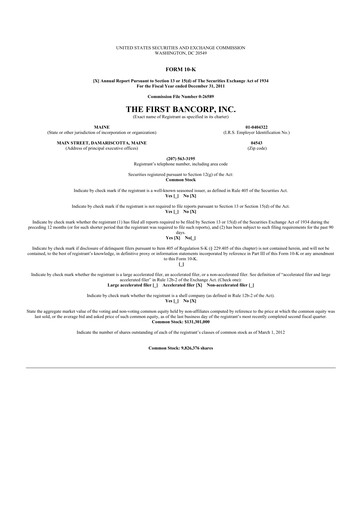 Thumbnail First Bancorp 10-K Annual Report 2011