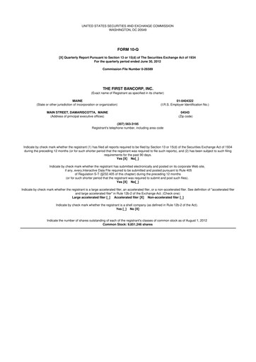 Thumbnail First Bancorp 10-Q Quarterly Report FY2012 