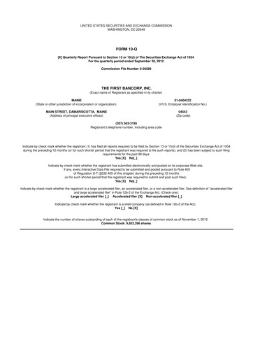 Thumbnail First Bancorp 10-Q Quarterly Report FY2012 