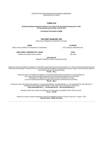Thumbnail First Bancorp 10-Q Quarterly Report FY2013 