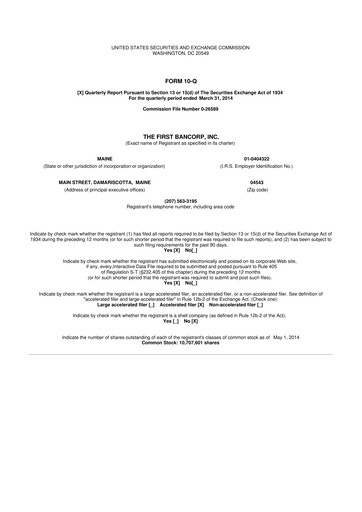 Thumbnail First Bancorp 10-Q Quarterly Report FY2014 