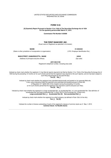 Thumbnail First Bancorp 10-Q Quarterly Report FY2015 