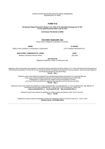 Thumbnail First Bancorp 10-Q Quarterly Report FY2015 