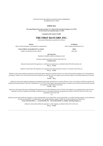 Thumbnail First Bancorp 10-K Annual Report 2015