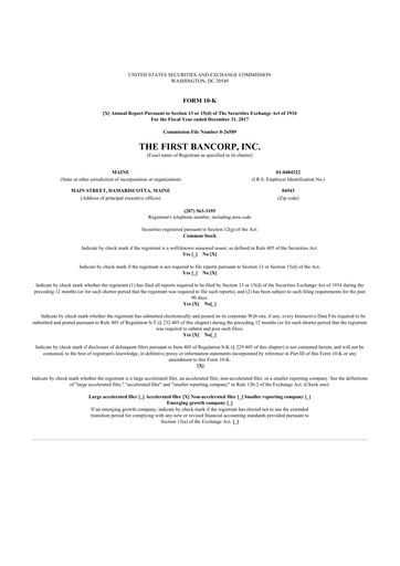 Thumbnail First Bancorp 10-K Annual Report 2017