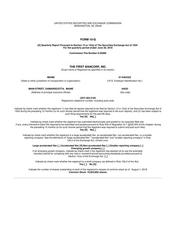 Thumbnail First Bancorp 10-Q Quarterly Report FY2018 