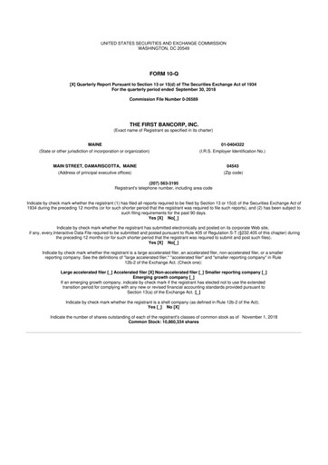 Thumbnail First Bancorp 10-Q Quarterly Report FY2018 