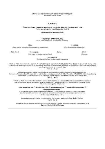 Thumbnail First Bancorp 10-Q Quarterly Report FY2019 
