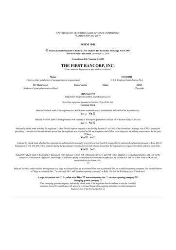 Thumbnail First Bancorp 10-K Annual Report 2019