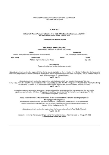 Thumbnail First Bancorp 10-Q Quarterly Report FY2020 