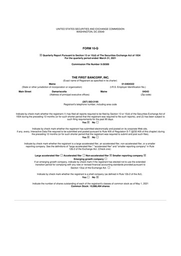 Thumbnail First Bancorp 10-Q Quarterly Report FY2021 