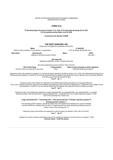 Thumbnail First Bancorp 10-Q Quarterly Report FY2022 