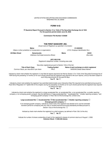 Miniature First Bancorp 10-Q Rapport trimestriel 2026 