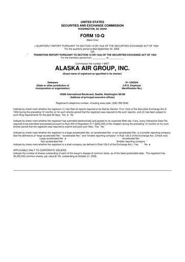 Thumbnail Alaska Airlines
 10-Q Quarterly Report FY 