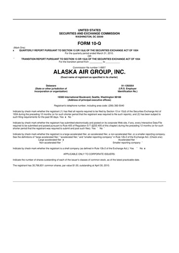 Thumbnail Alaska Airlines
 10-Q Quarterly Report FY 