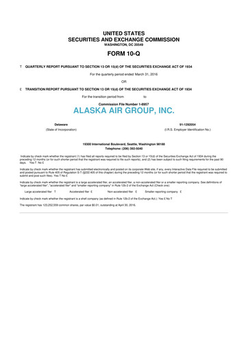 Thumbnail Alaska Airlines
 10-Q Quarterly Report FY2016 