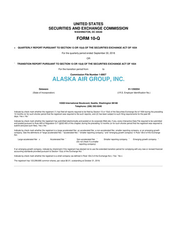 Thumbnail Alaska Airlines
 10-Q Quarterly Report FY2018 
