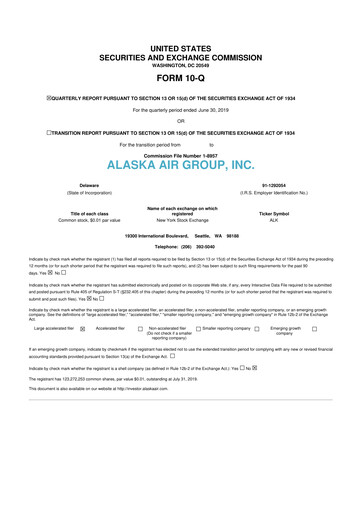 Thumbnail Alaska Airlines
 10-Q Quarterly Report FY2019 