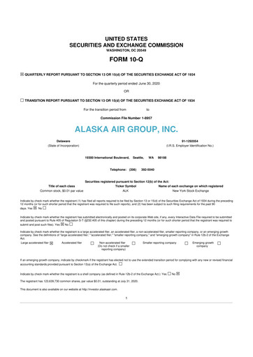 Thumbnail Alaska Airlines
 10-Q Quarterly Report FY2020 
