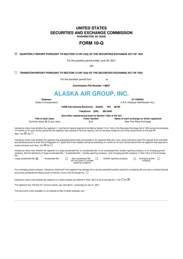 Thumbnail Alaska Airlines
 10-Q Quarterly Report FY2021 