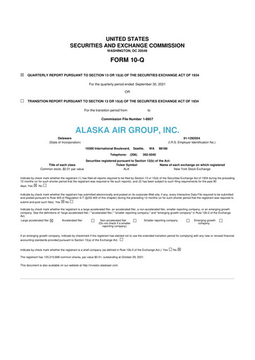 Thumbnail Alaska Airlines
 10-Q Quarterly Report FY2021 