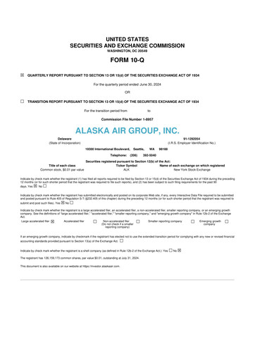 Thumbnail Alaska Airlines
 10-Q Quarterly Report FY2024 
