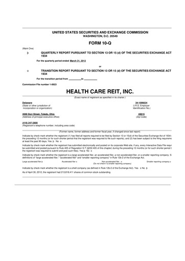 Miniature Welltower
 10-Q Rapport trimestriel 2012 