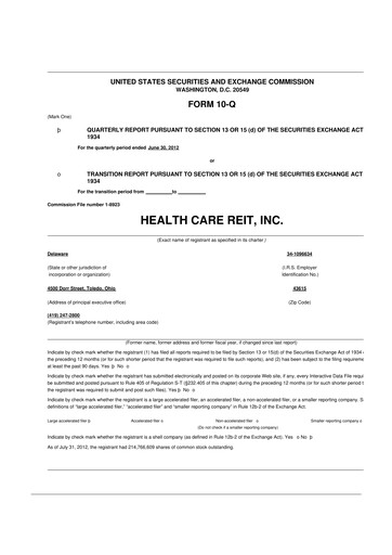 Miniature Welltower
 10-Q Rapport trimestriel 2012 