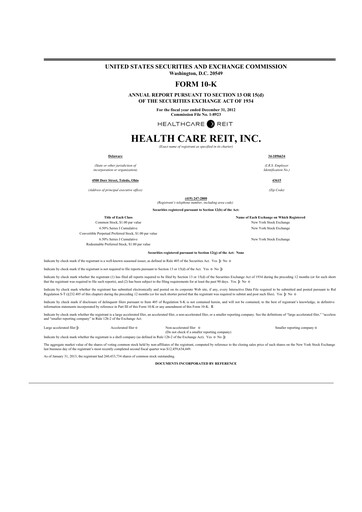 Thumbnail Welltower
 10-K Annual Report 2012