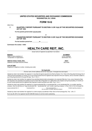 Miniature Welltower
 10-Q Rapport trimestriel 2015 