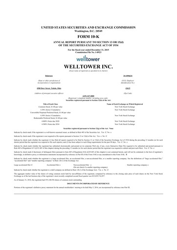 Thumbnail Welltower
 10-K Annual Report 2015