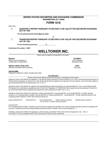 Miniature Welltower
 10-Q Rapport trimestriel 2018 