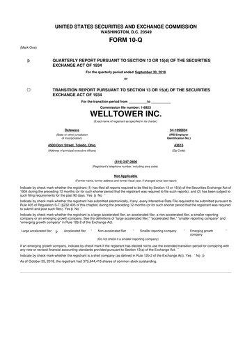 Miniature Welltower
 10-Q Rapport trimestriel 2018 