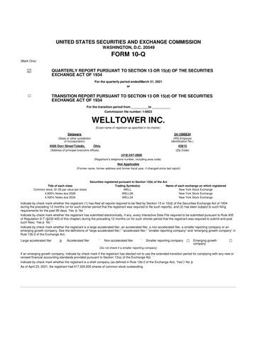 Miniature Welltower
 10-Q Rapport trimestriel 2021 