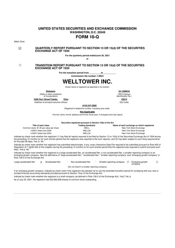 Miniature Welltower
 10-Q Rapport trimestriel 2021 
