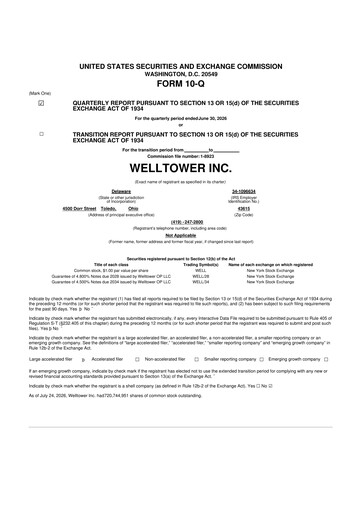 Thumbnail Welltower
 10-Q Quarterly Report FY2026 