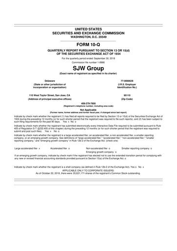 Thumbnail SJW Group
 10-Q Quarterly Report FY2018 