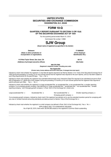 Thumbnail SJW Group
 10-Q Quarterly Report FY2019 