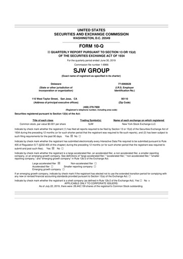 Thumbnail SJW Group
 10-Q Quarterly Report FY2019 