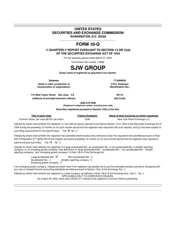 Thumbnail SJW Group
 10-Q Quarterly Report FY2020 