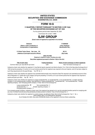 Thumbnail SJW Group
 10-Q Quarterly Report FY2020 