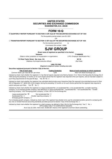 Thumbnail SJW Group
 10-Q Quarterly Report FY2021 