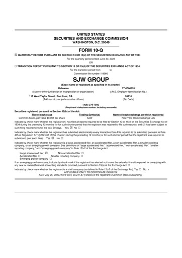 Thumbnail SJW Group
 10-Q Quarterly Report FY2022 