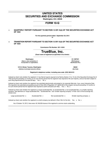 Thumbnail TrueBlue 10-Q Quarterly Report FY2012 