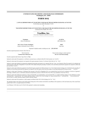 Thumbnail TrueBlue 10-K Annual Report 2013