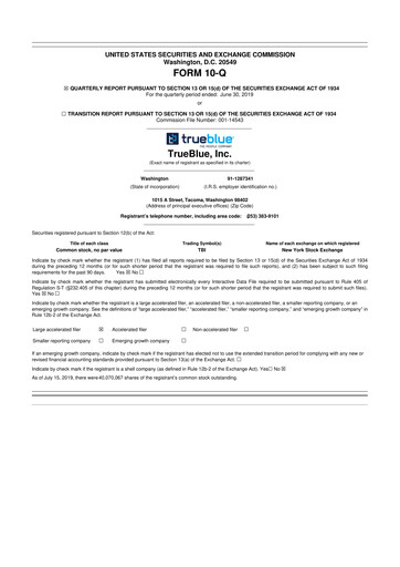 Thumbnail TrueBlue 10-Q Quarterly Report FY2019 
