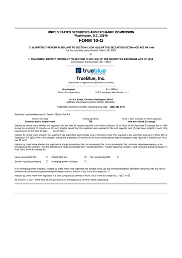 Thumbnail TrueBlue 10-Q Quarterly Report FY2021 