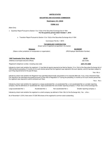 Thumbnail Middleby 10-Q Quarterly Report FY2016 