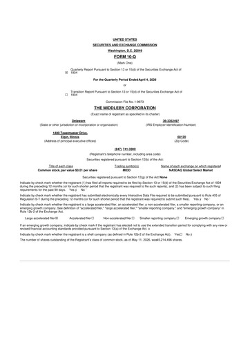 Thumbnail Middleby 10-Q Quarterly Report FY 